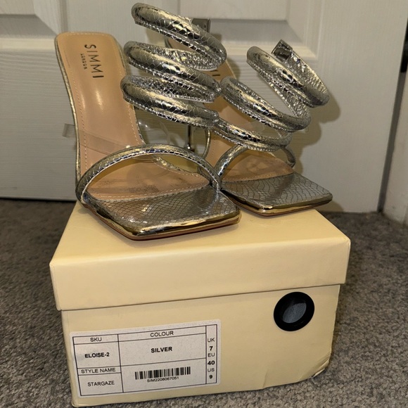 Silver Snake Skin Wrap Up Heels - Picture 5 of 5